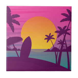 Lila sunset surfa strand kakelplatta
