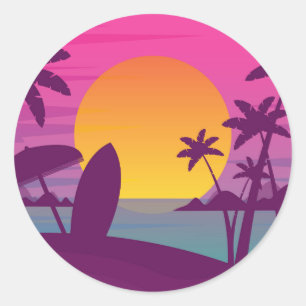 Lila sunset surfa strand runt klistermärke
