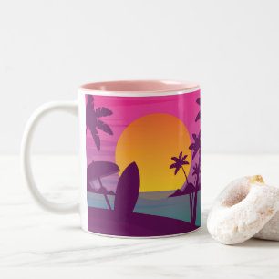 Lila sunset surfa strand Två-Tonad mugg