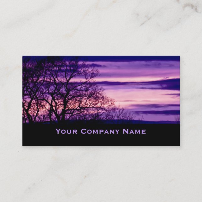 Lila Sunset Träd Silhouette-Affärskort Visitkort (Framsida)