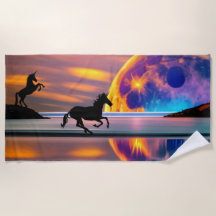 Lila Sunset, unicorns, Full Moon på stranden