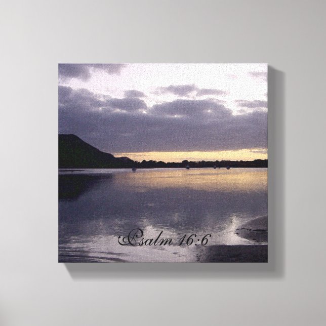 Lila Sunset Watercolor - Psalm 16:6 Canvastryck (Framsida)