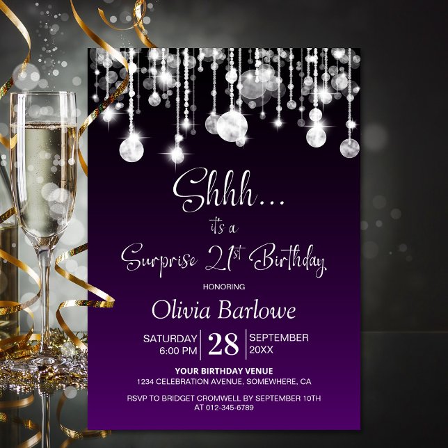 Lila Surprise 21:a födelsedagen Party Inbjudningar (Skapare uppladdad)