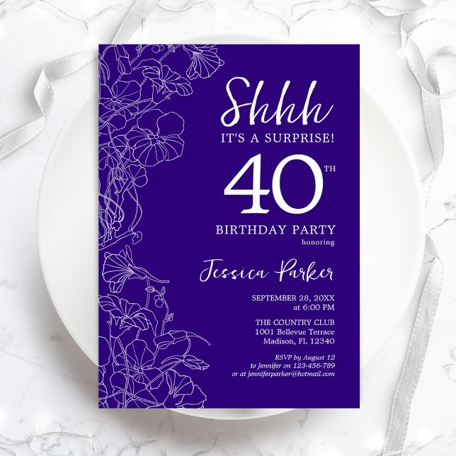 Lila Surprise 40:e födelsedagen Inbjudningar (Skapare uppladdad)