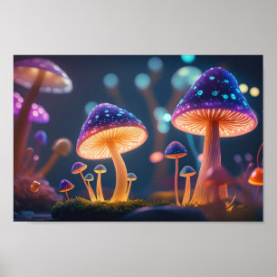Lila svampar i nattglöd poster