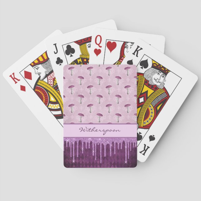 Lila Svampdröm och Glitterdroppar Monogram Casinokort (Baksidan)