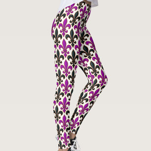 Lila svart barock Fleur-de-lis mönsterdesign Leggings