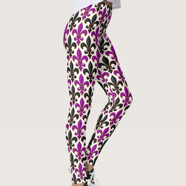 Lila svart barock Fleur-de-lis mönsterdesign  Leggings (Skapare uppladdad)