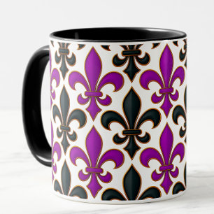 Lila svart barock Fleur-de-lis mönsterdesign Mugg