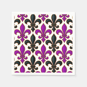 Lila svart barock Fleur-de-lis mönsterdesign Pappersservett