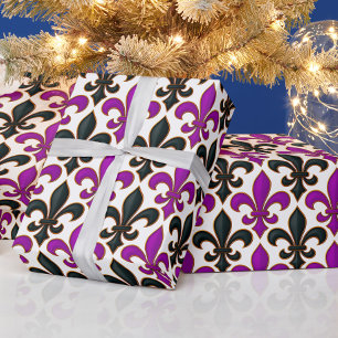 Lila svart barock Fleur-de-lis mönsterdesign Presentpapper