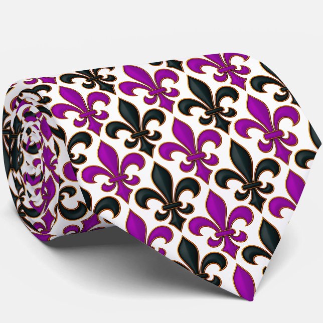 Lila svart barock Fleur-de-lis mönsterdesign  Slips (Skapare uppladdad)