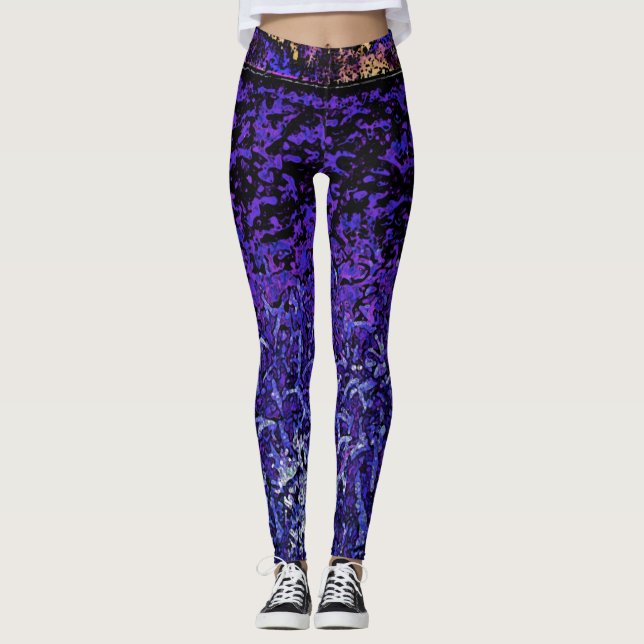 Lila, svart, blå Mönster Leggings (Framsida)