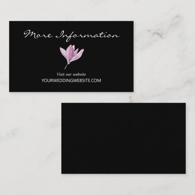 Lila svart blomsterbröllopswebbplats tilläggskort (Fram/baksida)