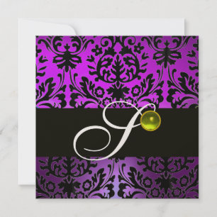 LILA SVART DAMAST MONOGRAM GUL TOPAS Guld Inbjudningar