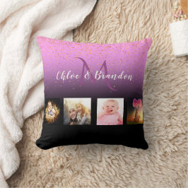 Lila svart fotocollage namn monogram kudde