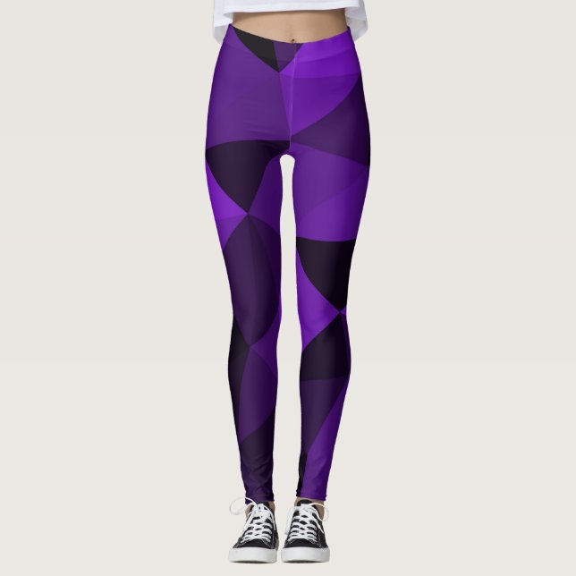 Lila svart geometriskt nätmönster leggings (Framsida)