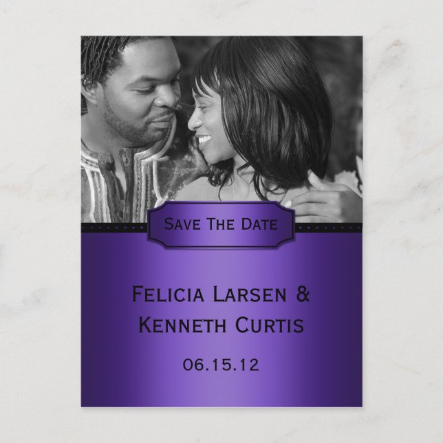 Lila svart gradient foto spara datum meddelande vykort (Framsida)