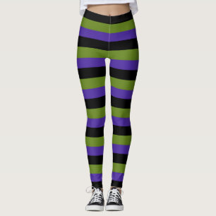 Lila Svart Grön Häxig Randig Halloween Leggings