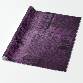 Lila & Svart Grunge Försliten Vintage Tidning Presentpapper