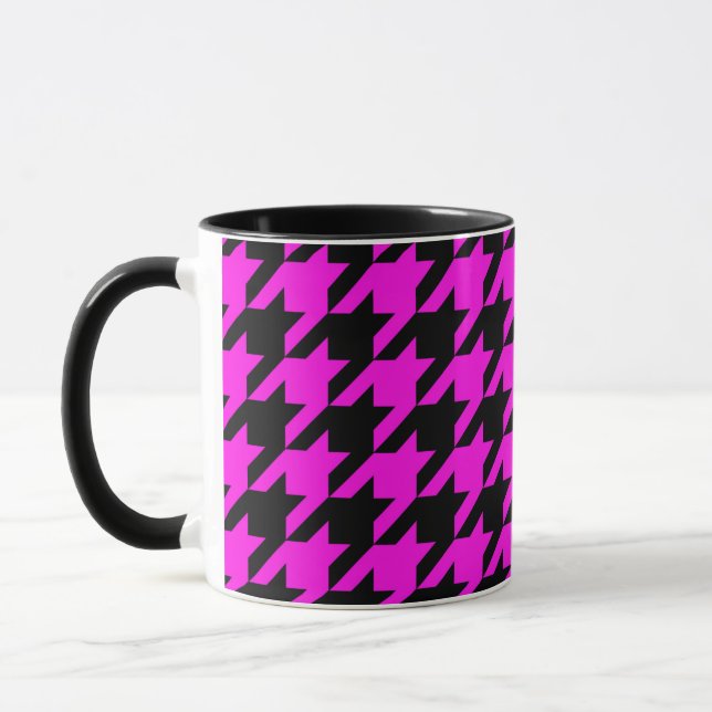 Lila svart Houndstooth rutig  Mugg (Vänster)