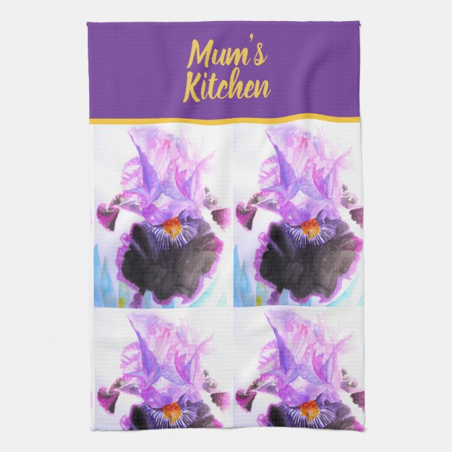 Lila Svart Iris Irisar Blommor Blommig Blomma Kökshandduk (Vertikal)