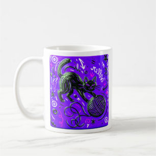 Lila Svart Katt Kaffemugg