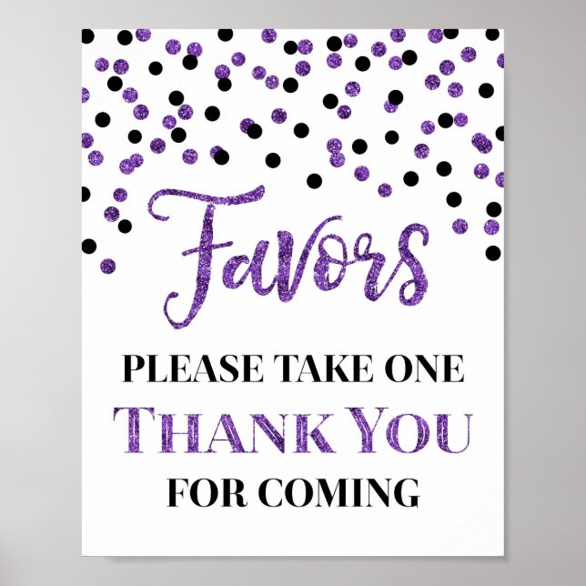 Lila Svart Konfetti Förmånsskylt för Baby Shower Poster (Framsidan)