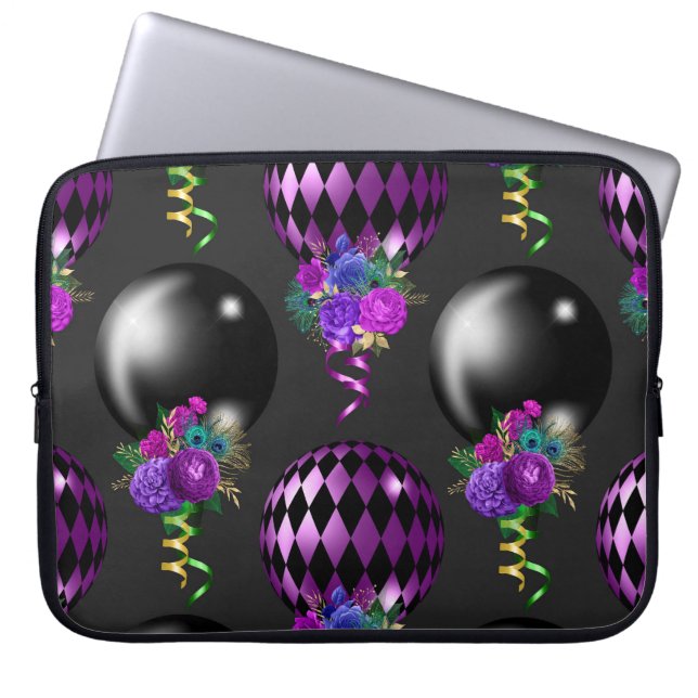 LILA & SVART MARDI GRAS BALLOONS & BOUQUETS LAPTOP FODRAL (Framsidan)