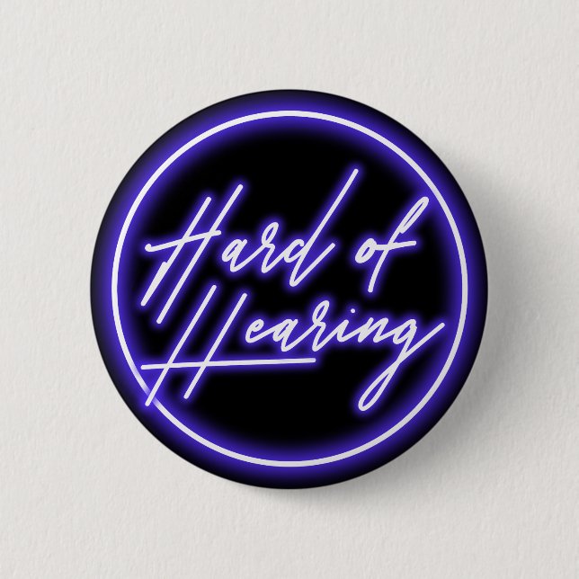 Lila Svart Neon Typografi Hörselskadad Knapp (Framsida)