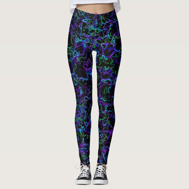 Lila, svart och blå Abstrakt Leggings (Framsida)