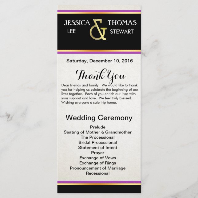 Lila, svart och Guld enkel elegance Program (Framsida)