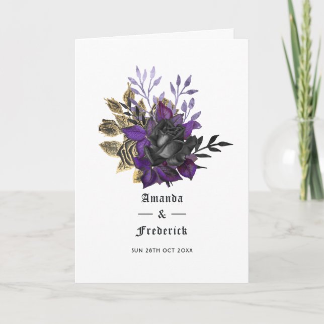 Lila svart och guld gotiskt bröllop program (Framsida)
