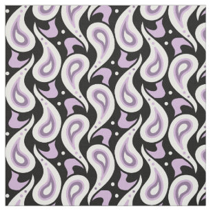 Lila, svart och vit Paisley Geometric Mönster Tyg