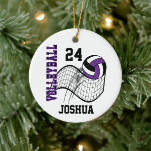 Lila, svart och vit volleyboll julgransprydnad keramik