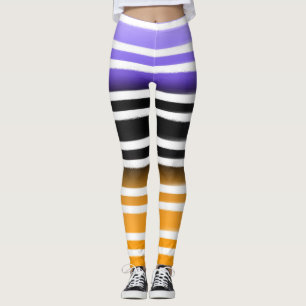 Lila Svart Orange Målarpensel Halloween Leggings