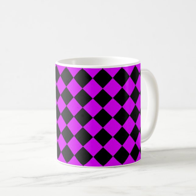 Lila svart rutig diamantmönster kaffemugg (Framsida höger)