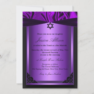 Lila & Svart Siden bat mitzvah-inbjudan Inbjudningar