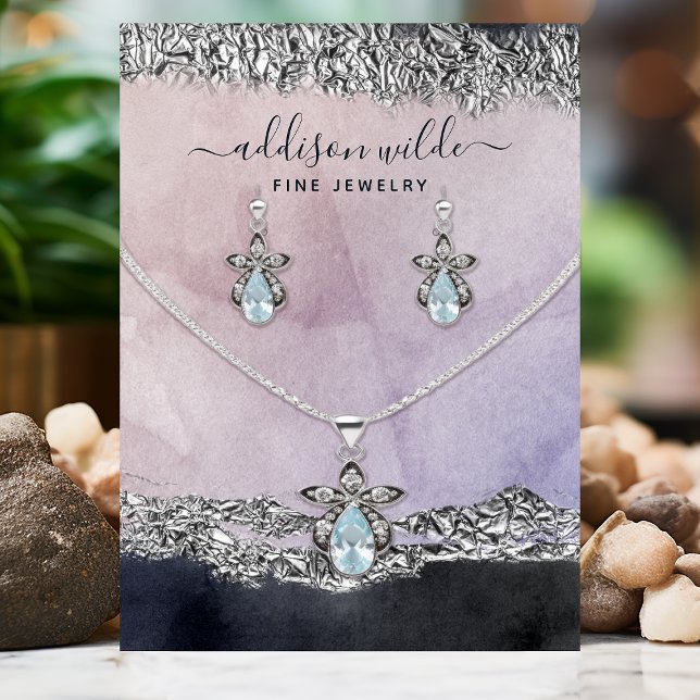 Lila Svart Silver Modern Smyckeskort Visitkort (Skapare uppladdad)