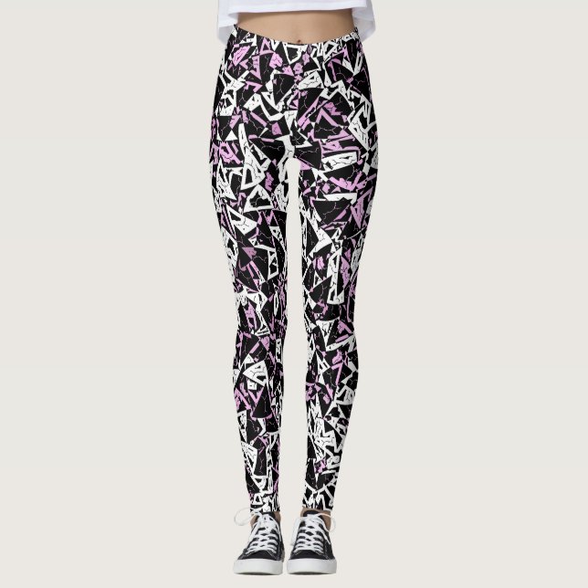 Lila Svart Triangel Mönster Leggings (Framsida)
