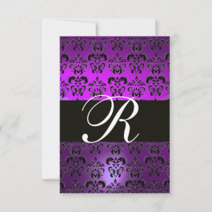 LILA SVART VIT DAMASK MONOGRAM RSVP INBJUDNINGAR