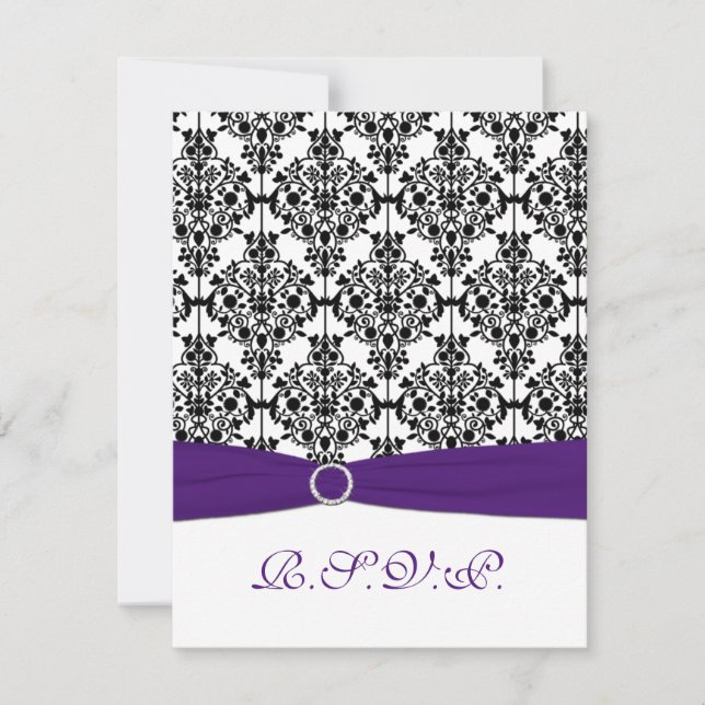 Lila, Svart, Vit Damask RSVP-kort OSA Kort (Framsida)