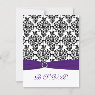 Lila, Svart, Vit Damask RSVP-kort OSA Kort