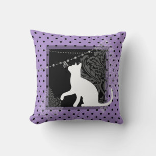 Lila svart, vit katt och polka dots kudde