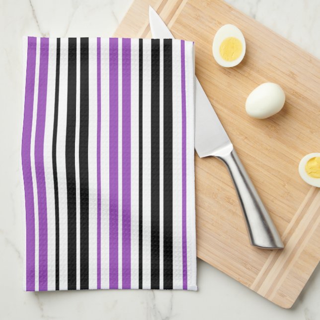 Lila Svart Vit Randigt Mönsterdesign  Kökshandduk (Vikt i Fjärdedel)