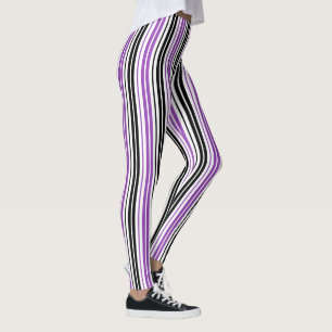 Lila Svart Vit Randigt Mönsterdesign  Leggings