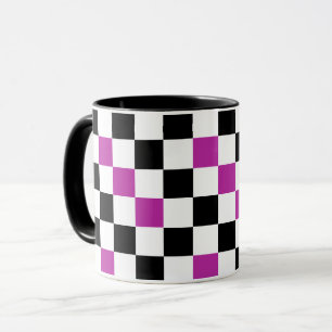 Lila Svart Vit Rutig Mönsterdesign Mugg