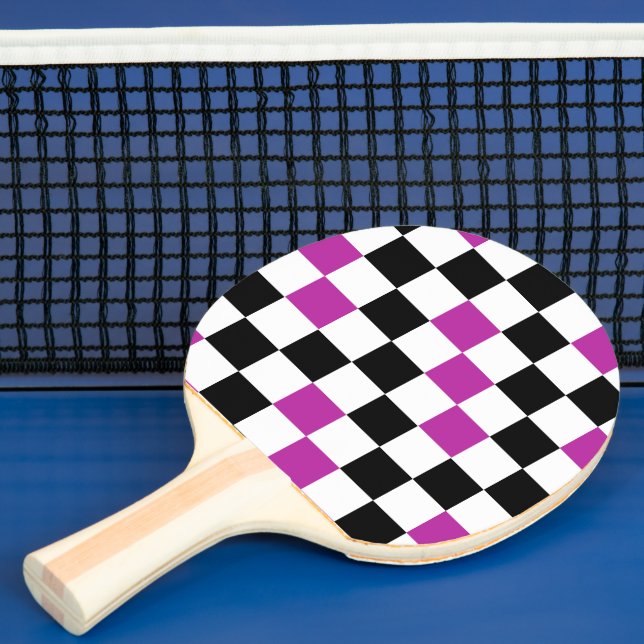 Lila Svart Vit Rutig Mönsterdesign  Pingisracket (Insitu)
