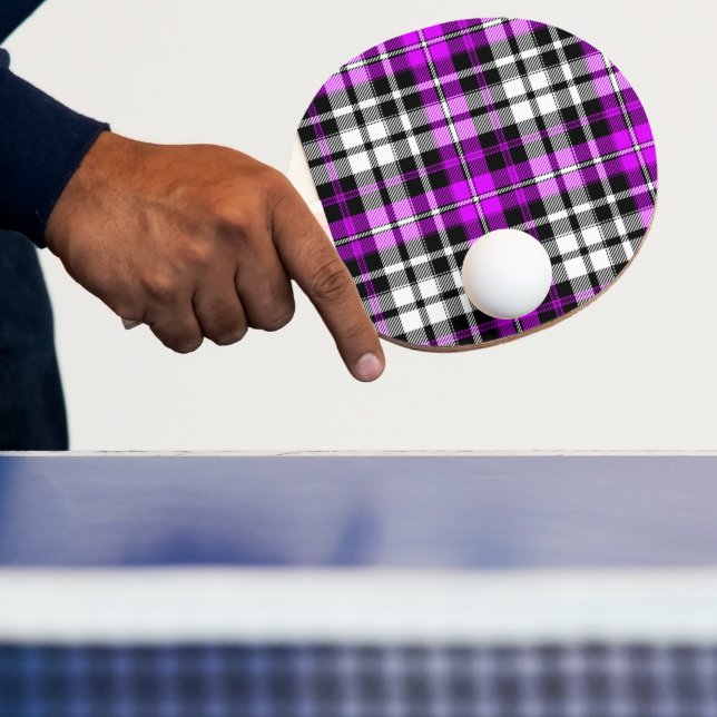 Lila Svart Vit Rutig Tartan Mönster Design  Pingisracket (Insitu)