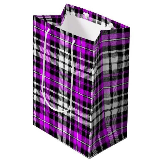 Lila Svart Vit Rutig Tartan Mönsterdesign  (Framsidan Vinklad)